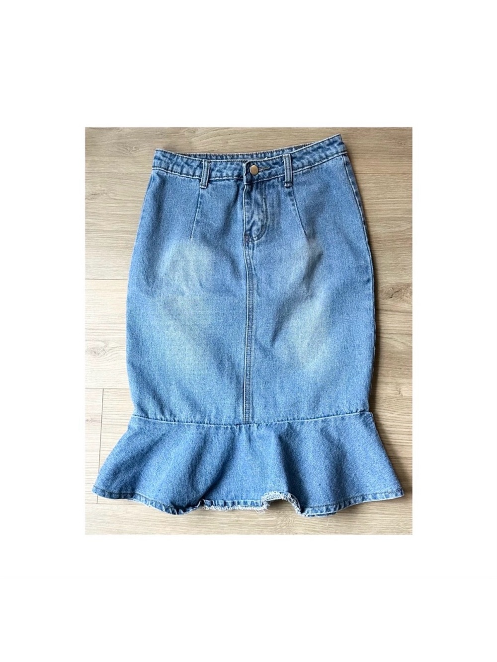 Blue Denim Ruffle-Hem Women's Skirt